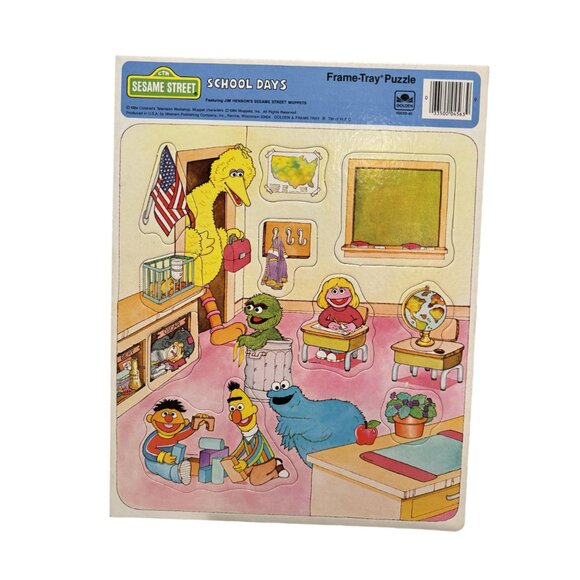 Vintage Golden Frame Tray Puzzle Sesame Street School Days The four Seasons Lot - Picture 4 of 5